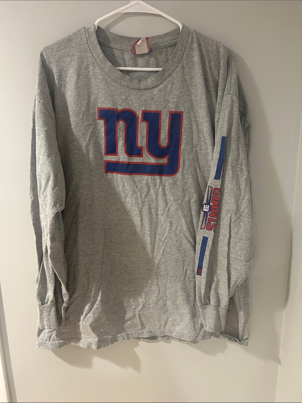 NFL Gray Long-Sleeve Tee with Blue and Red Team Logo